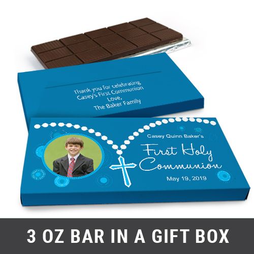 Deluxe Personalized Rosary Photo First Communion Chocolate Bar in Gift Box (3oz Bar)