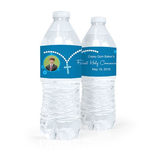 Personalized Communion Rosary Photo Water Bottle Sticker Labels (5 Labels)