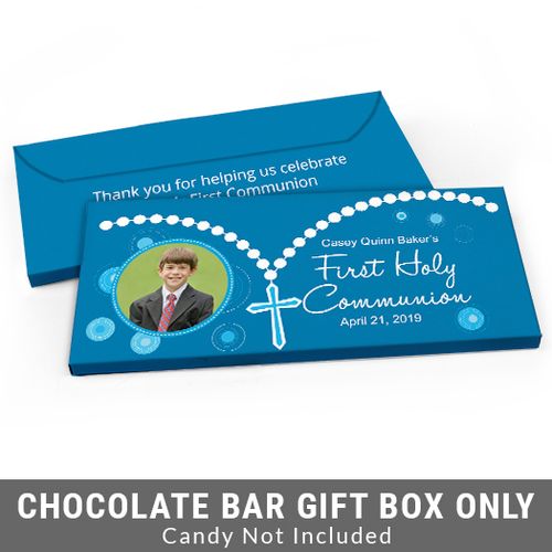 Deluxe Personalized Rosary Photo First Communion Candy Bar Favor Box