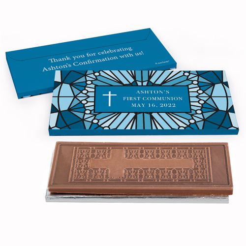 Deluxe Personalized Stained Glass First Communion Embossed Chocolate Bar in Gift Box