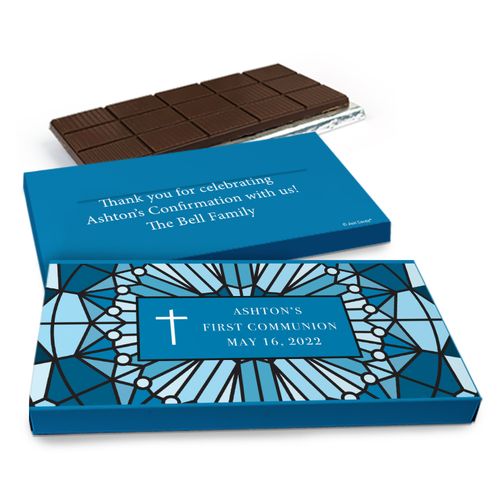 Deluxe Personalized Stained Glass First Communion Chocolate Bar in Gift Box (3oz Bar)