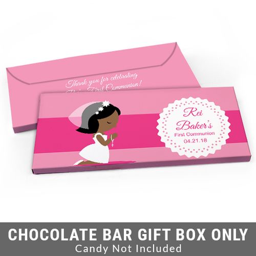 Deluxe Personalized Little Girl in Prayer First Communion Candy Bar Favor Box