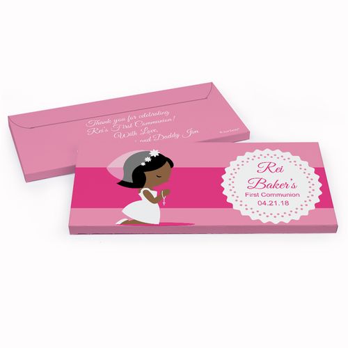 Deluxe Personalized Little Girl in Prayer First Communion Chocolate Bar in Gift Box