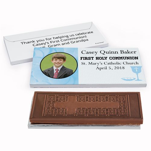 Deluxe Personalized Photo & Eucharist First Communion Embossed Chocolate Bar in Gift Box