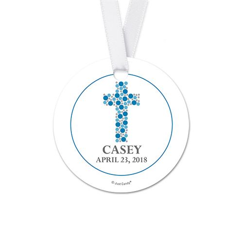 Personalized Stone Cross Communion Round Favor Gift Tags (20 Pack)