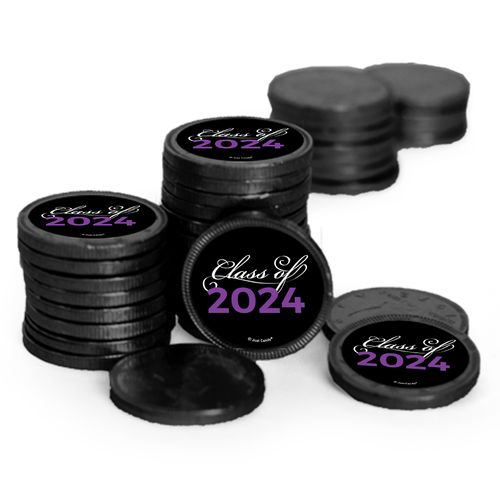 Graduation Script Black Chocolate Coins with Stickers (84 Pack)