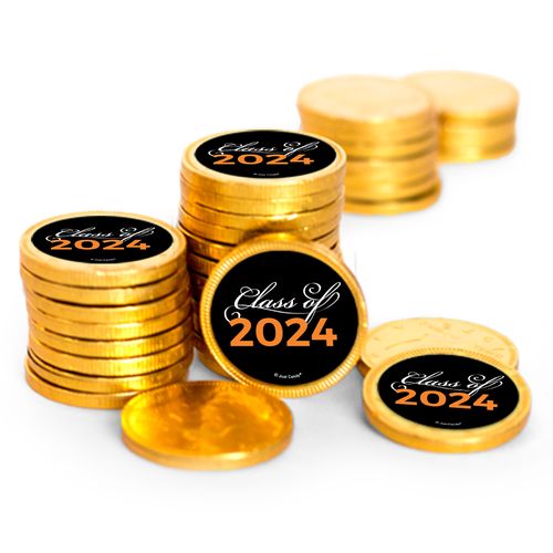 Graduation Script Gold Foil Chocolate Coins with Stickers (84 Pack)