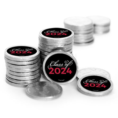 Graduation Script Silver Foil Chocolate Coins with Stickers (84 Pack)