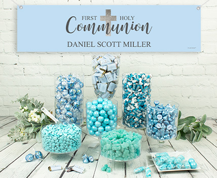 personalized communion candy buffet for boys
