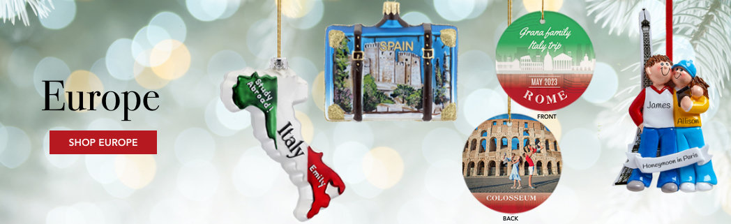Personalized Europe Travel Christmas Ornaments