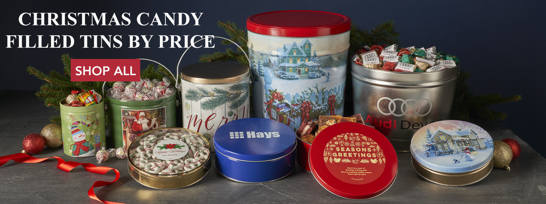 CHRISTMAS CANDY FILLED TINS BY PRICE