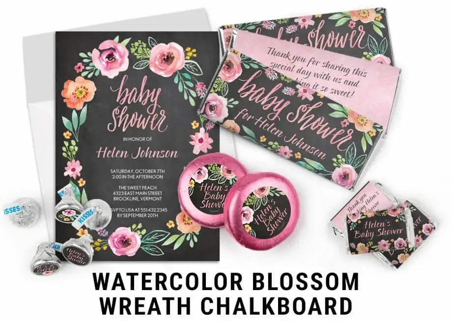 Watercolor Blossom Wreath Chalkboard