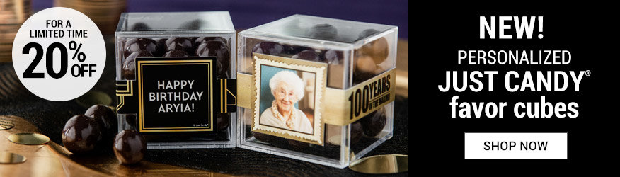 Shop new Personalized JUST CANDY favor cubes