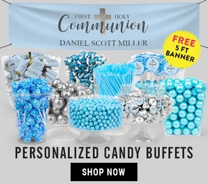 personalized communion candy buffet for boys