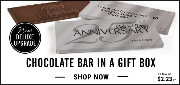 personalized 25th anniversary candy bar in a gift box
