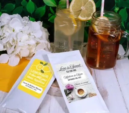 PERSONALIZED ICED TEA AND LEMONADE DRINK MIX WEDDING FAVORS