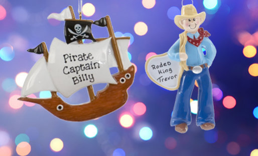 Personalized Pirates, Cowboys & Cowgirl ornaments