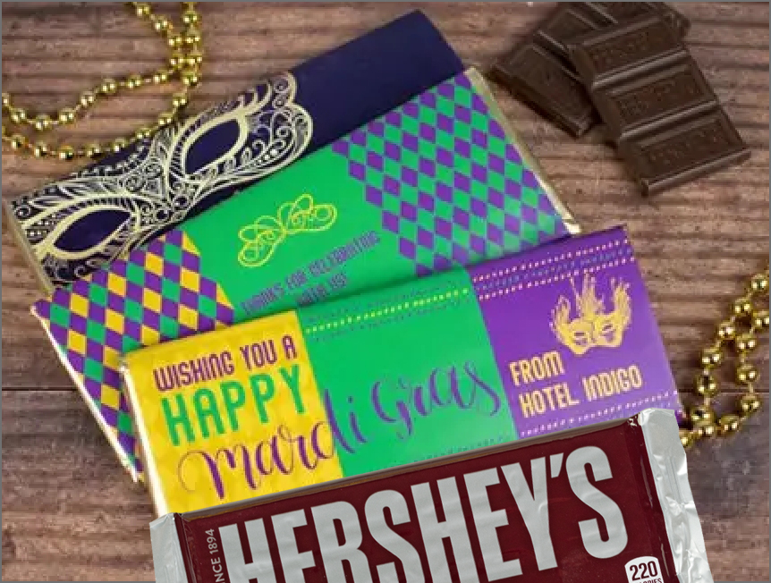 Personalized Mardi Gras Chocolate Bars